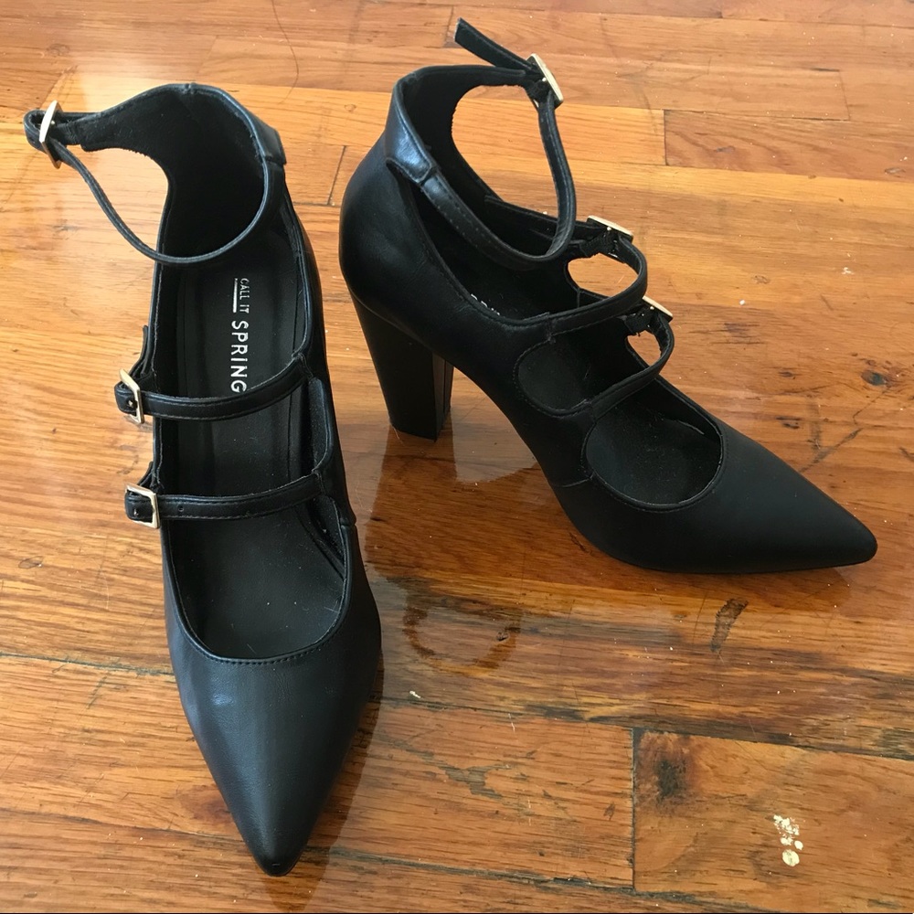 Black Chunky Heels with Straps